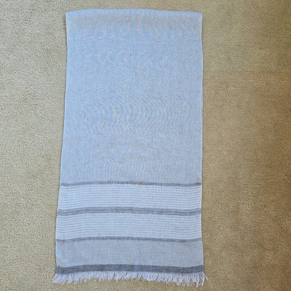 Puro Lino Linen Stripe Scarf Grey - Picture 6 of 7